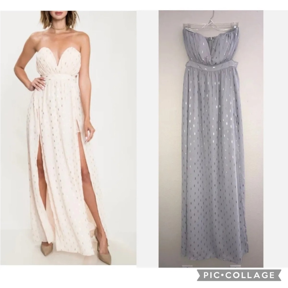 L’Atiste by Amy Gray Metallic Strapless Formal Prom Maxi Dress Size S